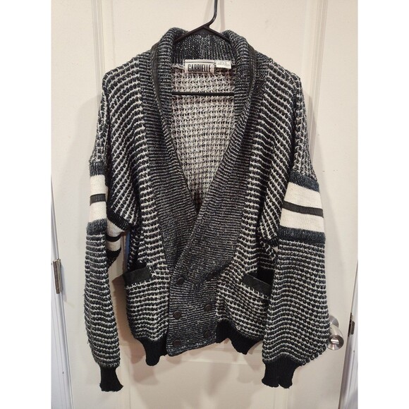Men's Vintage Gabrielle Boxy Cardigan Sweater Black White Small - Picture 2 of 7